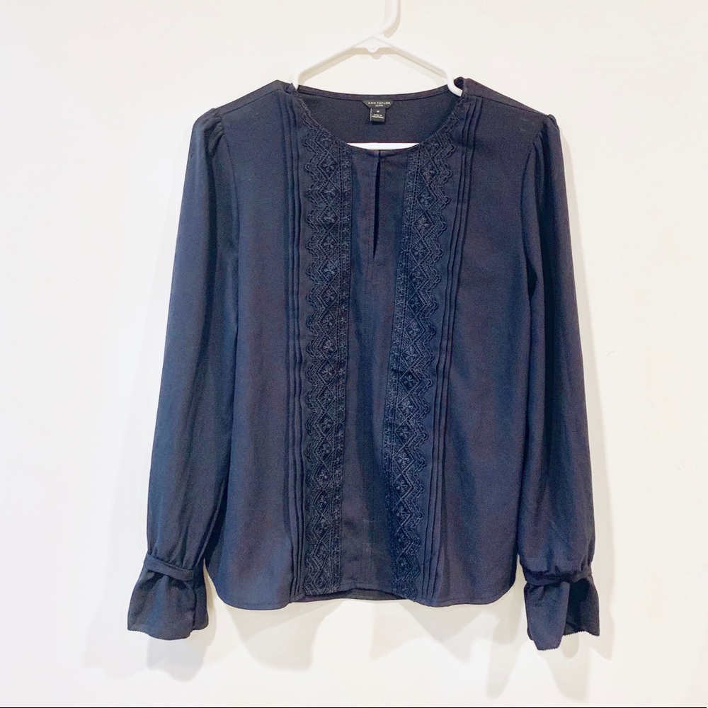Ann Taylor Navy Blue Keyhole Blouse